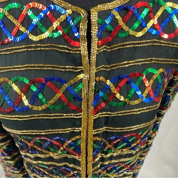 Laurence Kazar Silk Jacket Vintage 90s Party Sequin Petite Small - Picture 6 of 7